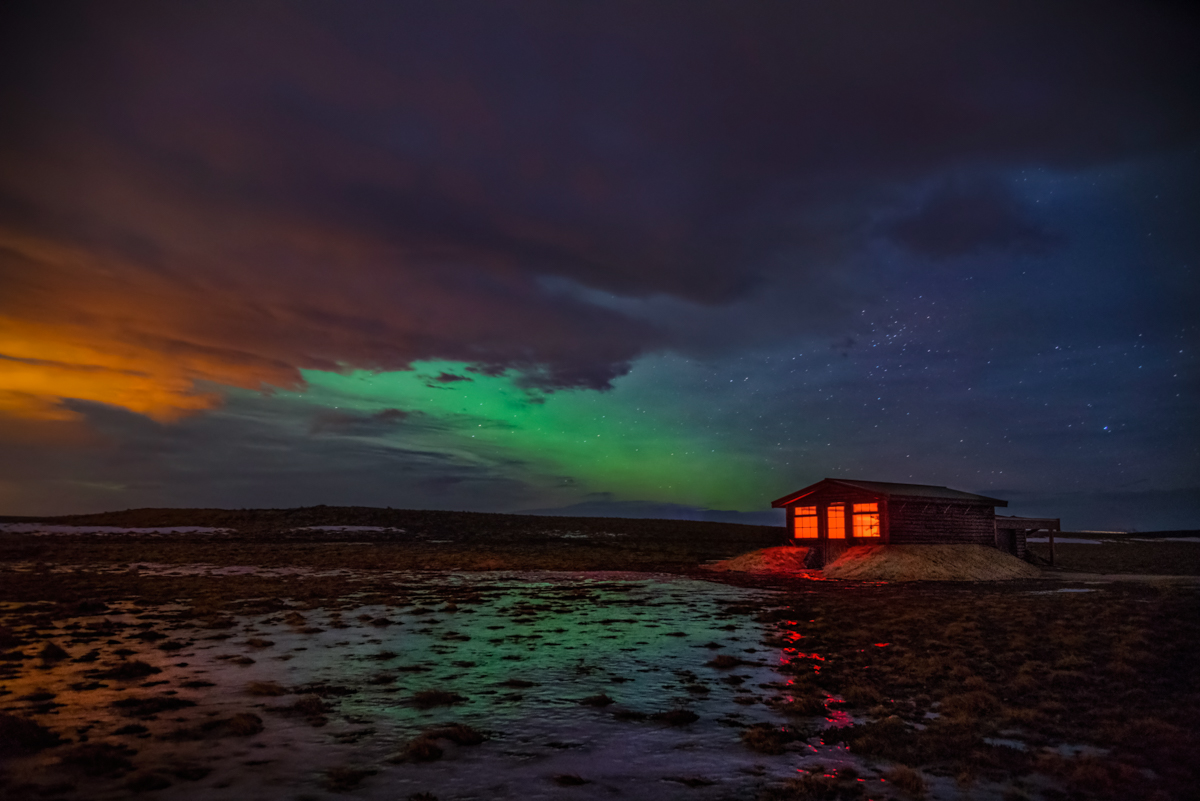 Aurora on the beach at night